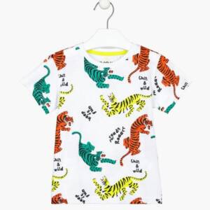 315-1014 Μπλουζάκι βαμβακερό κοντομάνικο με τύπωμα tiger ,παιδικό αγόρι