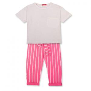 4138 Σετ μπλουζάκι με τσέπη εμπρός και παντελόνι ψηλόμεσο με λεπτή ρίγα και φιόγκο στη ζώνη, παιδικό κορίτσι