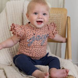 T46359-35 Μπλουζάκι κοντομάνικο με κέντημα μπροστά και πουά all over ,βρεφικό κορίτσι