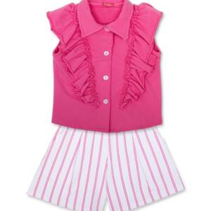 4229 Σετ ψηλόμεσο σόρτς ,μπλουζάκι με γιακά και βολάν στο πλάι