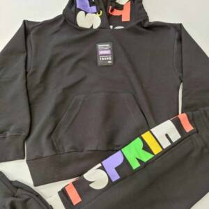 232-4049 Σετ φόρμας με κουκούλα , λεπτή, με τύπωμα στο παντελόνι και στην κουκούλα , κορίτσι εφηβικό