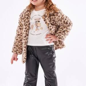 239277 Σετ παντελόνα δερματίνη, γουνάκι animal και λεπτό μπλουζάκι, 3τμχ, κορίτσι παιδικό