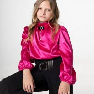 GNS341 Πουκάμισο σατέν, με καρφίτσα, κορίτσι εφηβικό