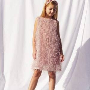 242075 Φόρεμα αμάνικο αμπιγιέ με φτερά all over, κορίτσι εφηβικό.