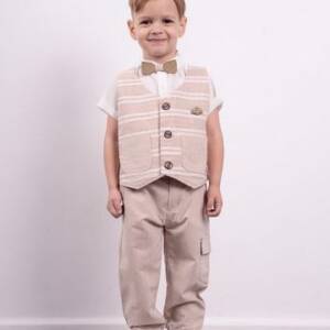 242809 Σετ παντελόνι λινό, cargo, με γιλέκο και κοντομάνικο πουκάμισο, αγόρι παιδικό