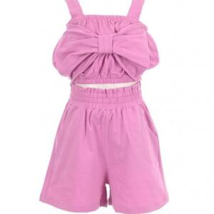 4442 Σετ σόρτς μακό με τόπ μπλουζάκι με φιόγκο στο στήθος, κορίτσι εφηβικό