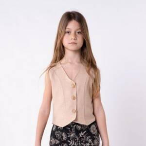 GNS512  Γιλέκο λινο με κουμπάκια μπροστά, κορίτσι εφηβικό