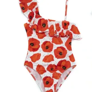 S4-101-152 Ολόσωμο μαγιό "παπαρούνες", με 'ενα ώμο, κορίτσι εφηβικό