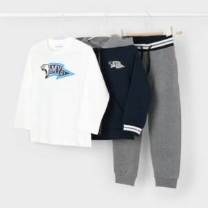 24-04878 Σετ φόρμας με λεπτό μπλουζάκι και ζακέτα με κουκούλα.