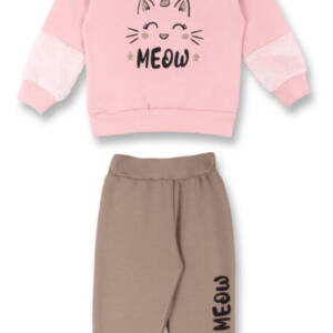 171424 Σετ φόρμας με τύπωμα στο μπλουζάκι και γούνα στο μανίκι