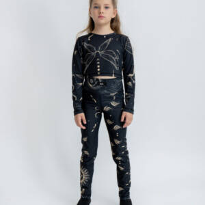 A18023 Σέτ κολάν με αθλητικό τοπ με μακρύ μανίκι. Ψηλόμεσο κολάν με μπάσκα .