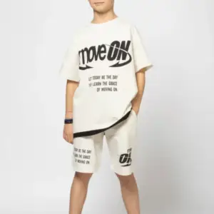 4593 Σετ βερμούδα με κοντομάνικο μπλουζάκι baby φούτερ,  με τυπώματα πάνω-κάτω