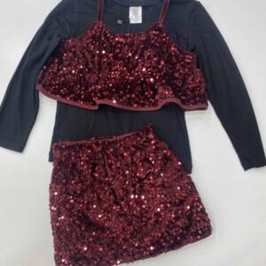 BB3559 Παιδικό σετ φούστα genius, με παγιέτα, 3τμχ    μαυρο-μπορντό