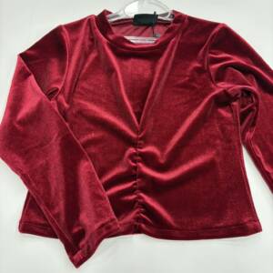 GNS830 Παιδικό μπλουζάκι βελουτέ genius, crop με ραφή στη μέση μπροστά μπορντο