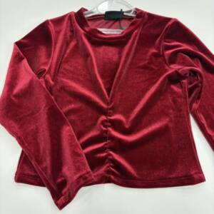 GNS830 Παιδικό μπλουζάκι βελουτέ genius, crop με ραφή στη μέση μπροστά μπορντο