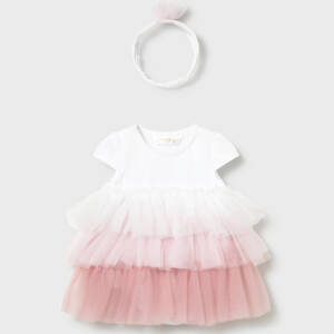 26-01601 Βρεφικό φόρεμα μακό με τούλι και κορδέλα, mayoral