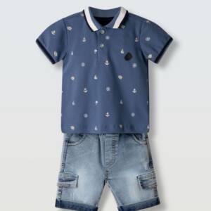 266605 Βρεφικό σετ τζιν βερμούδα με πόλο μπλουζάκι, hashtag