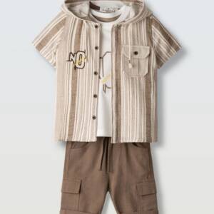 266801 Παιδικό λινό σετ βερμούδα με πουκάμισο, 3τμχ, hashtag
