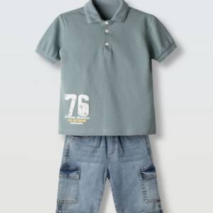 266803 Παιδικό σετ τζιν βερμούδα με πόλο μπλουζάκι, hashtag