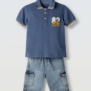 266804 Παιδικό σετ τζιν βερμούδα με πόλο μπλουζάκι, hashtag
