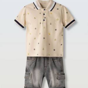 266808 Παιδικό σετ τζιν βερμούδα με πόλο μπλουζάκι, hashtag
