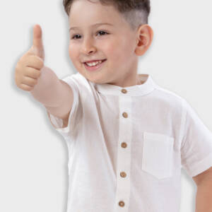 12-226105-4 Παιδικό  λινό, κοντομάνικο πουκάμισο με μάο γιακά, energiers