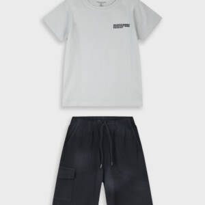 13-226072-0 Παιδικό σετ βερμούδα (φυστικί χρώμα)  με τύπωμα στο μπλουζάκι, energiers