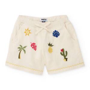 21108591 Παιδικό λινό σορτσάκι με κεντημένες λεπτομέρειες, nath