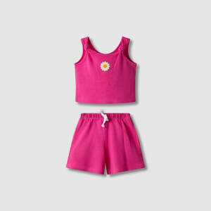 21226 Παιδικό σετ σόρτς με αμάνικο  crop μπλουζάκι, nek