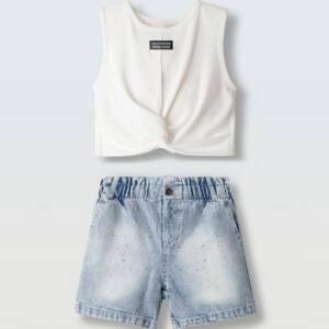 266027 Παιδικό σετ σόρτς τζιν, με crop μπλουζάκι, ebita