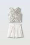 266059 Παιδικό σετ σόρτς με ζωνάκι, και crop  μπλουζάκι με στράς, ebita