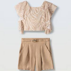 266062 Παιδικό σετ σόρτς λινό με crop μπλουζάκι, ebita