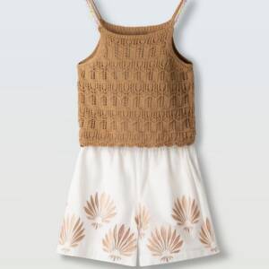 266065 Παιδικό σετ σόρτς κεντημένο με  crop  πλεχτό μπλουζάκι , ebita