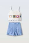 266067 Παιδικό σετ σόρτς λινό, με crop κεντητό μπλουζάκι, ebita
