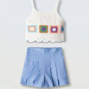 266067 Παιδικό σετ σόρτς λινό, με crop κεντητό μπλουζάκι, ebita