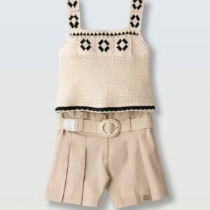 266068 Παιδικό σετ σόρτς με πιέτα και κεντητό μπλουζάκι, ebita