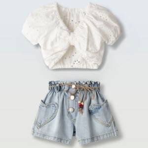266215 Παιδικό σετ σόρτς τζιν  με crop  μπλουζάκι, ebita