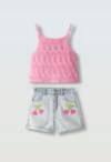 266258 Παιδικό σετ σόρτς τζιν ,με κεντητό μπλουζάκι, ebita