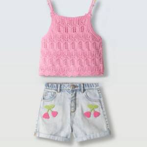 266258 Παιδικό σετ σόρτς τζιν ,με κεντητό μπλουζάκι, ebita