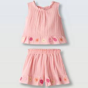 266274 Παιδικό λινό σετ σόρτς με κεντημένες λεπτομέρειες, ebita