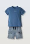 266736 Παιδικό σετ βερμούδα τζιν με τύπωμα στο μπλουζάκι, hashtag