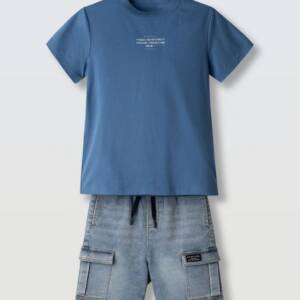 266736 Παιδικό σετ βερμούδα τζιν με τύπωμα στο μπλουζάκι, hashtag