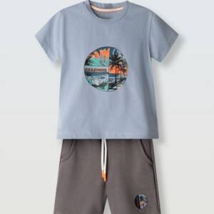 266829 Παιδικό σετ βερμούδα μακό, με τύπωμα στο μπλουζάκι, hashtag