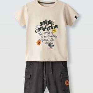 266839 Παιδικό σετ βερμούδα μακό, με τύπωμα στο μπλουζάκι, hashtag