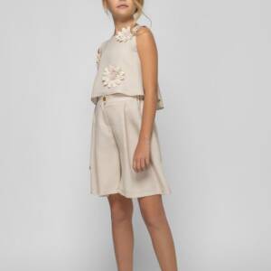 GNS935 Παιδική λινή βερμούδα με πιέτες, genius (εκρού χρώμα)