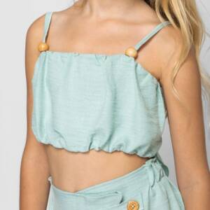 GNS934 Παιδικό λινό,τόπ μπλουζάκι με σούρα και δέσιμο στην πλάτη, genius