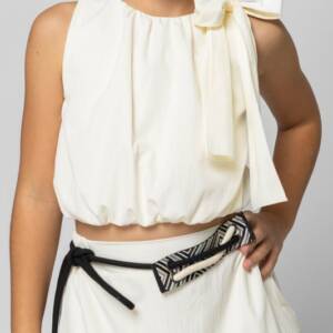 GNS915 Παιδικό μπλουζάκι crop, με λεπτομέρεια στον ώμο, genius