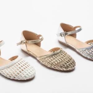 A1055 Παιδικό πέδιλο, χρυσό με πλέγμα μπροστά