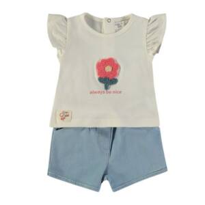 161006 Βρεφικό σετ σόρτς τζιν με ανάγλυφη στάμπα στο μπλουζάκι, babybol