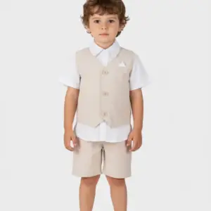 2644026 Παιδικό σετ βερμούδα με κοντομάνικο πουκάμισο και γιλέκο, joyce